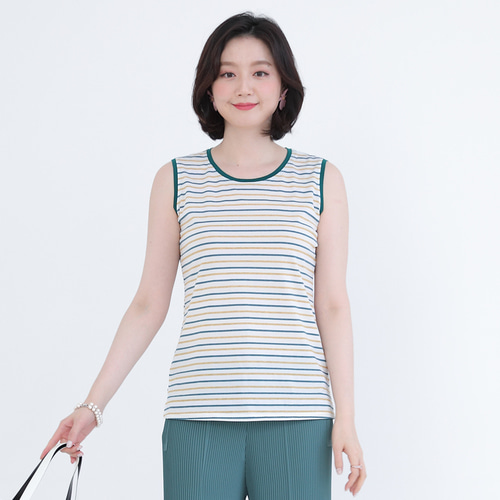 애비뉴투지 엄마옷 라임 면 스트라이프 여성 여름 나시 민소매 티셔츠 A06113 50대 60대 중년여성의류