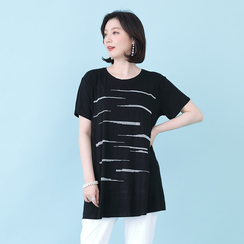 애비뉴투지 엄마옷 은빛 보석 여성 여름 반팔 루즈핏 라운드 롱 티셔츠 A06115 50대 60대 중년여성의류