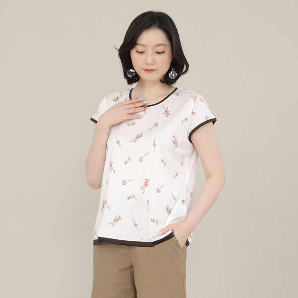 애비뉴투지 엄마옷 승마 실켓 면 여성 여름 반팔 캡소매 배색 라운드 티셔츠 A07112 50대 60대 중년여성