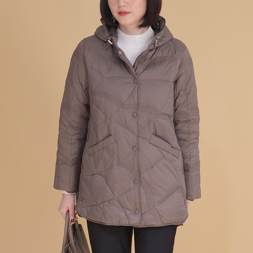애비뉴투지 엄마옷 똑딱이 포인트 후드 경량 오리털 여성 봄 가을 초겨울 하프 재킷 J12210 50대 60대