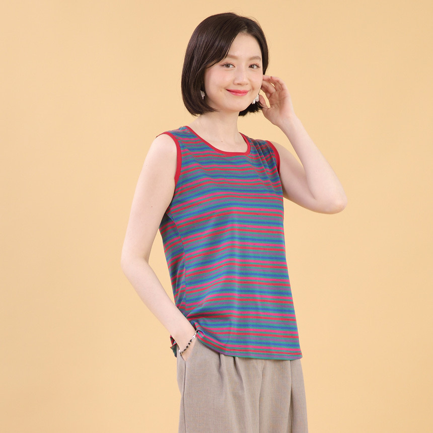 애비뉴투지 엄마옷 단청 스트라이프 여성 여름 실켓면 민소매 나시 티셔츠 A06305 50대 60대 중년여성