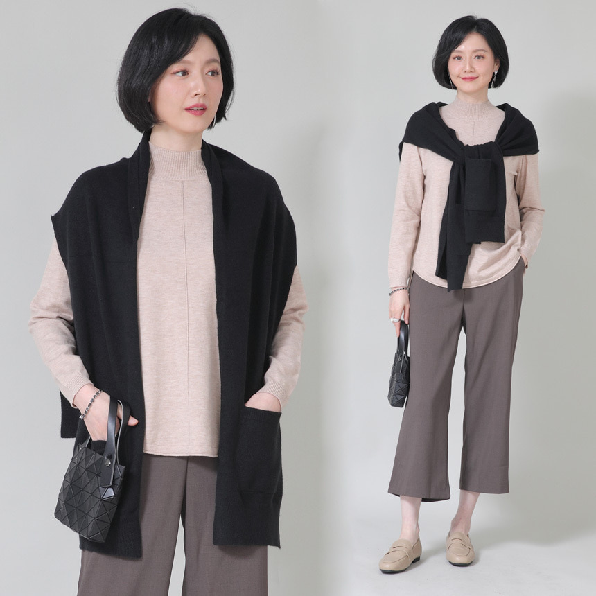 애비뉴투지 엄마옷 포켓 숄카라 여성 봄 가을 레이어드 어깨 니트 숄 C10328 50대 60대