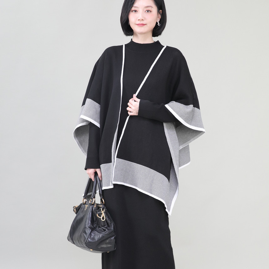 애비뉴투지 엄마옷 포시즌 반목 여성 봄 가을 니트 긴팔 원피스 숄 망토 세트 K12331