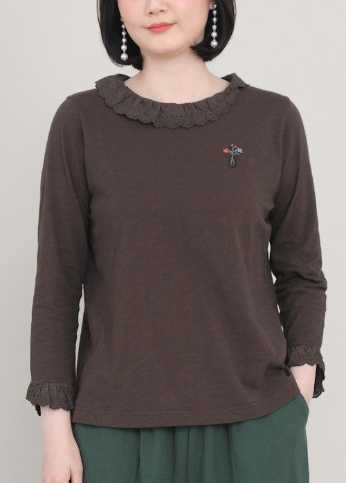 애비뉴투지 엄마옷 네츄럴 순 면 레이스 카라 여성 봄 가을 긴팔 티셔츠 A02246 50대 60대 중년여성