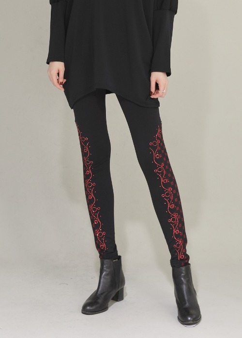 애비뉴투지 엄마옷 블랙 레드포인트 보석 기모 여성 겨울 레깅스 P12264 50대 60대 중년여성