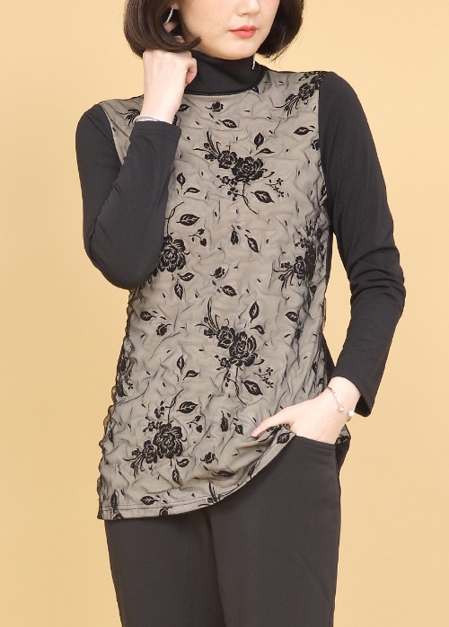 애비뉴투지 엄마옷 미스테리 레이스 이중 반폴라 여성 기모 긴팔 블라우스 B01304 50대 60대 중년여성