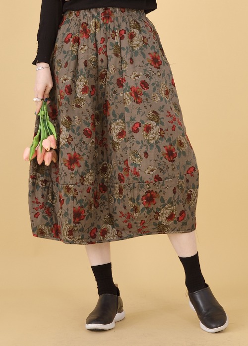애비뉴투지 엄마옷 나리 꽃 솜 패딩 면 스커트 여성 겨울 롱 면 치마 S11220 50대 60대 중년여성