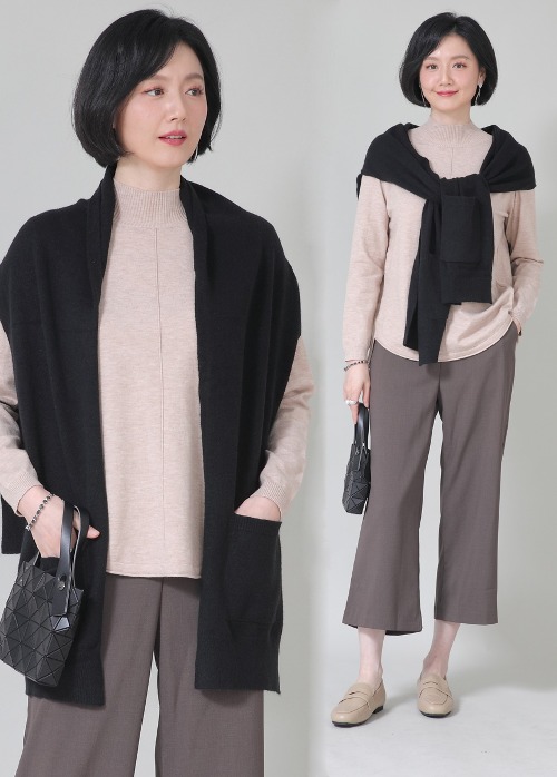 애비뉴투지 엄마옷 포켓 숄카라 여성 봄 가을 레이어드 어깨 니트 숄 C10328 50대 60대