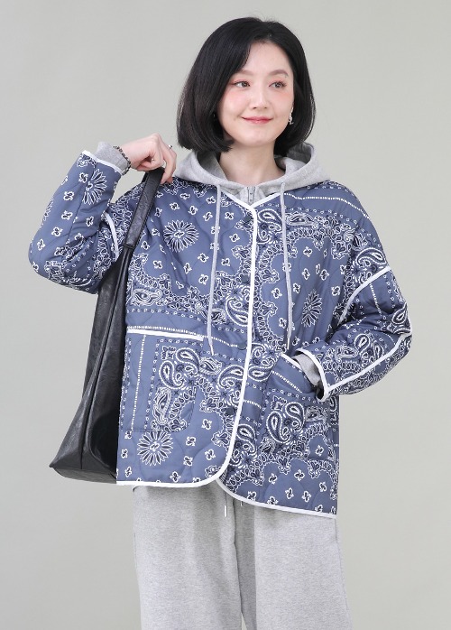 애비뉴투지 엄마옷 페이즐리 누빔 퀼팅 깔깔이 여성 봄 가을 초겨울 긴팔 패딩 재킷 J12333
