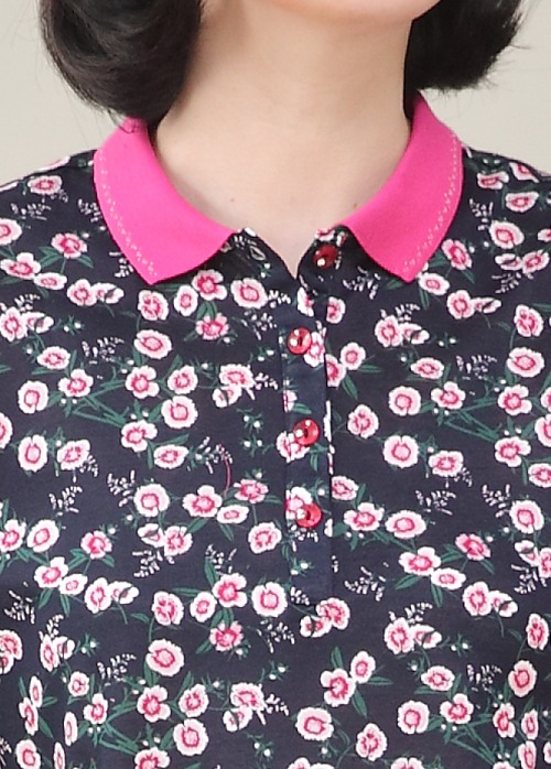 애비뉴투지 엄마옷 플라워 실켓면 요꼬카라 단추 오픈 여성 봄 가을 긴팔 티셔츠 A02448