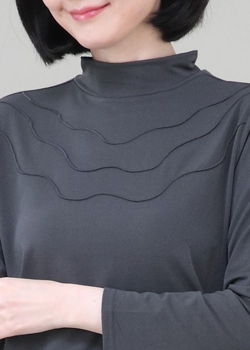 웨이브 기모 반목 반폴라 여성 긴팔 가을 겨울 티셔츠 A12349